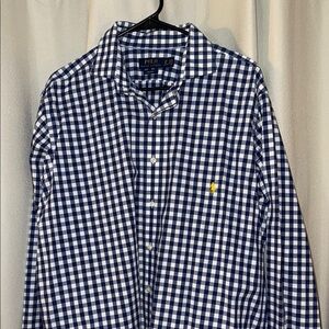 Polo by Ralph Lauren Men's Navy and White Gingham Shirt (Long Sleeve)